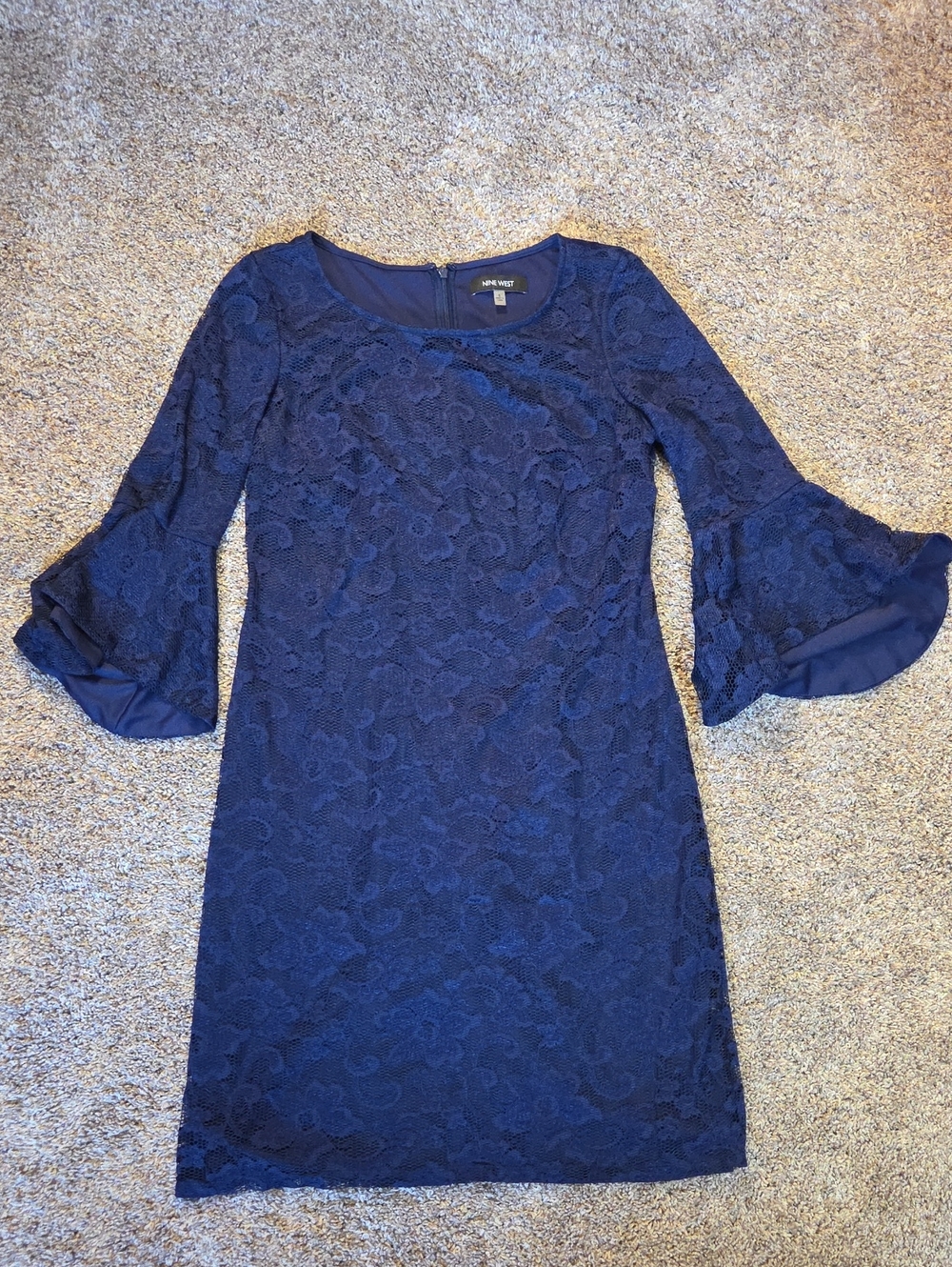 Lace Midi Dress with Bell Sleeves By Nine West Women's Size 6